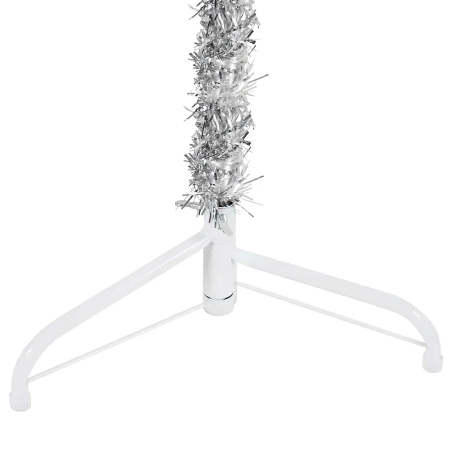 Demi sapin de Noël artificiel mince avec support Argenté 120 cm - 7
