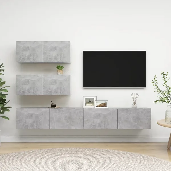 Ensemble de meubles TV 4 pcs Gris béton Bois d'ingénierie