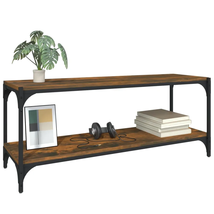 Meuble TV Chêne fumé 100x33x41 cm Bois d'ingénierie et acier - 6