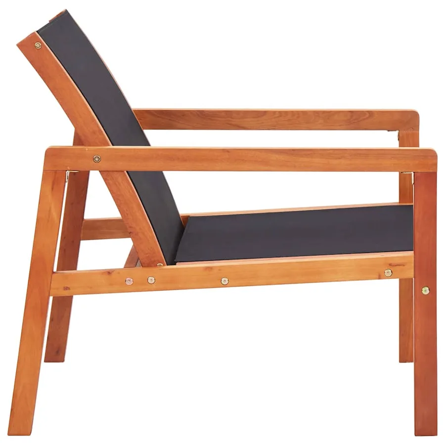 Chaise de jardin Noir Bois d'eucalyptus solide et textilène - 3