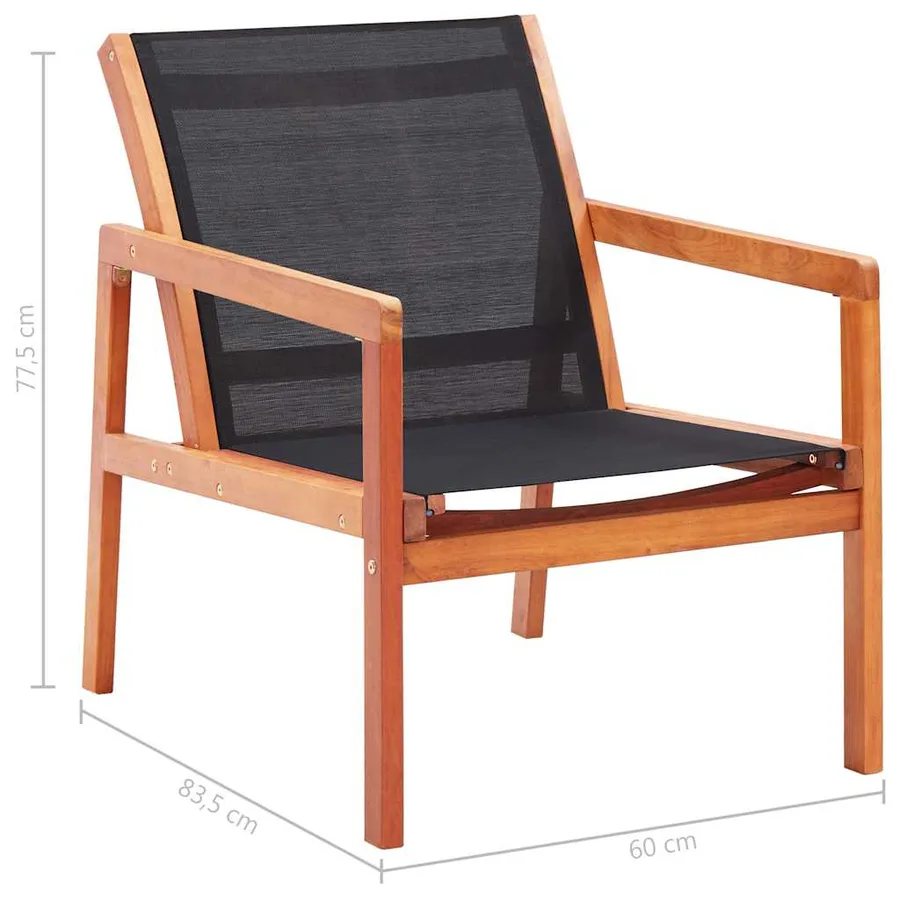 Chaise de jardin Noir Bois d'eucalyptus solide et textilène - 7
