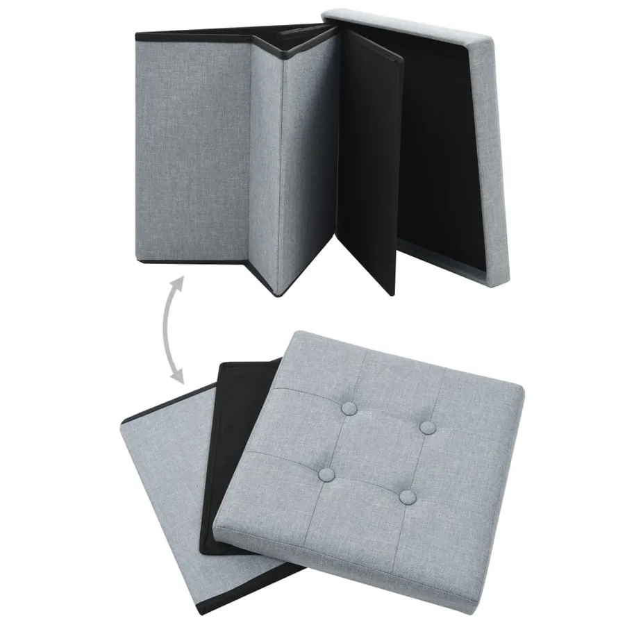 Tabouret de rangement pliable Gris clair Faux lin - 2