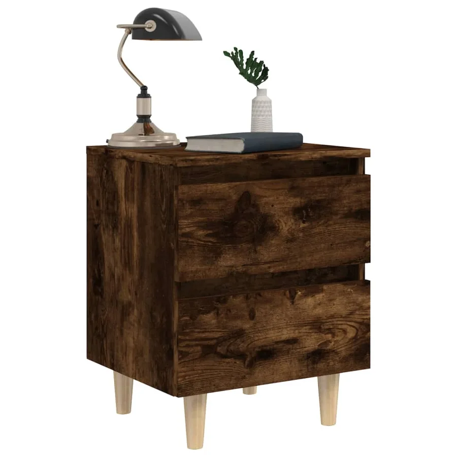 Table de chevet avec pieds en bois Chêne fumé 40x35x50 cm - 4