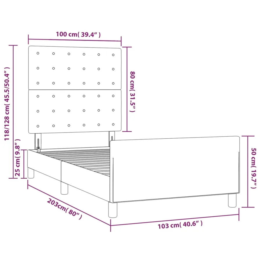 Cadre de lit sans matelas gris 100x200 cm similicuir - 14