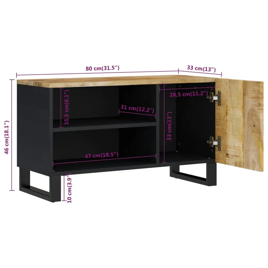 Meuble TV 80x33x46 cm bois de manguier et d'ingénierie - 9