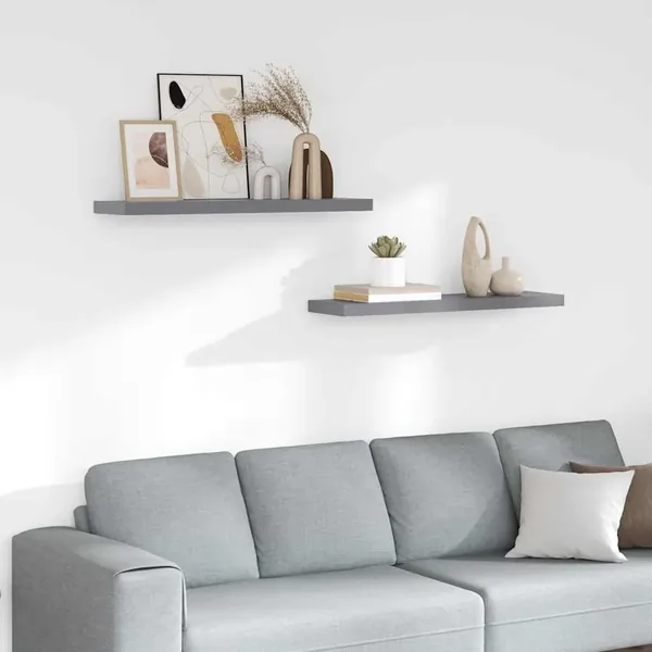 Étagères murales flottantes 2 pcs gris 90x23,5x3,8 cm MDF