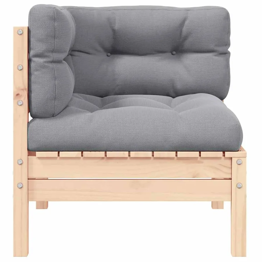 Canapé d'angle de jardin avec coussins gris Bois de pin massif - 2