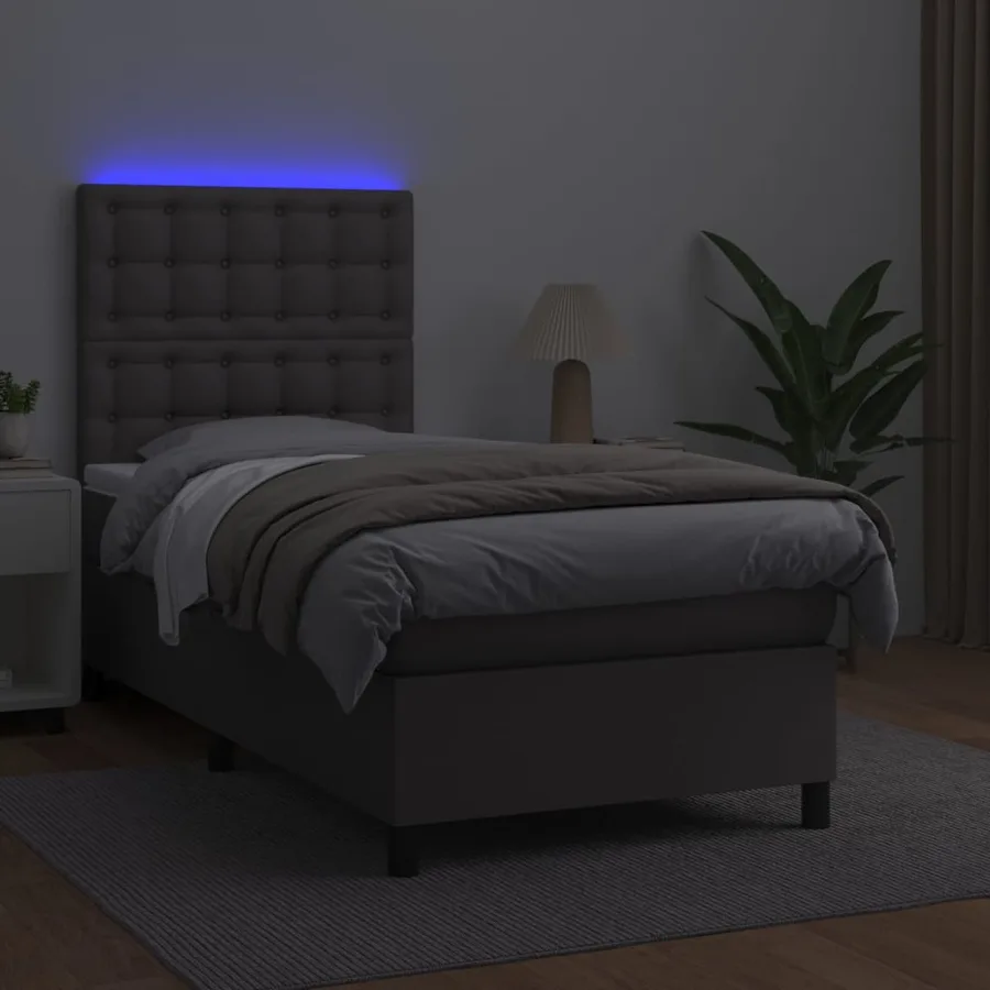 Sommier à lattes de lit avec matelas et LED Gris 100x200 cm - 4