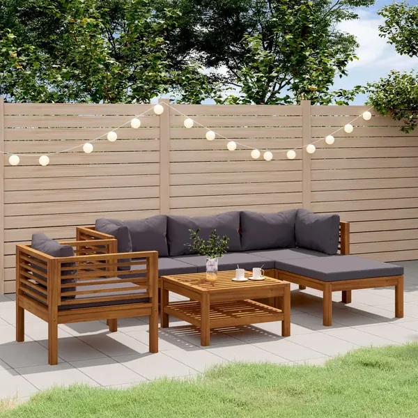 Salon de jardin 6 pcs avec coussin Bois d'acacia solide