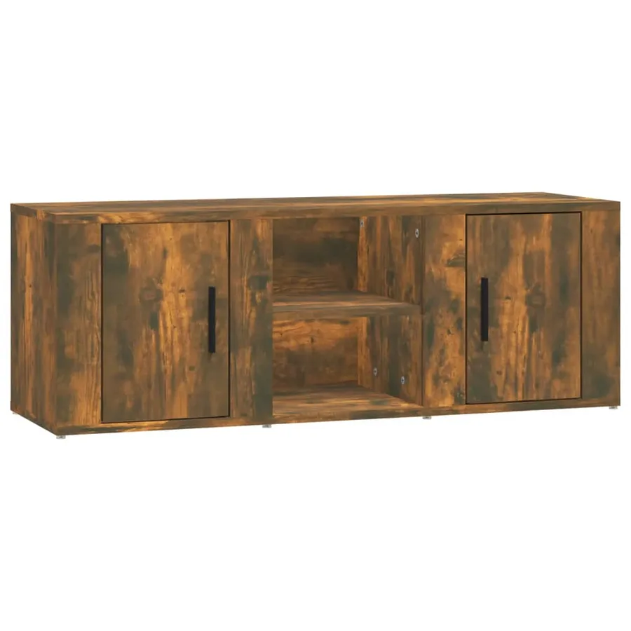 Meuble TV Chêne fumé 100x31,5x35 cm Bois d'ingénierie - 2