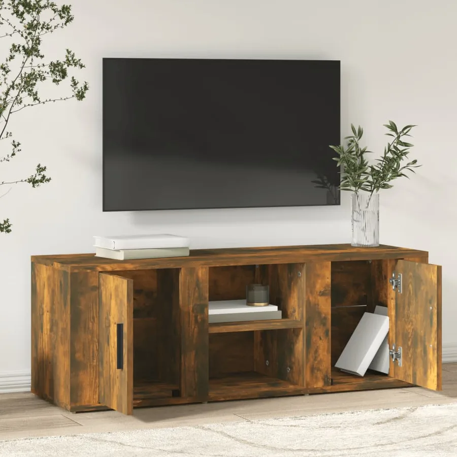 Meuble TV Chêne fumé 100x31,5x35 cm Bois d'ingénierie - 3