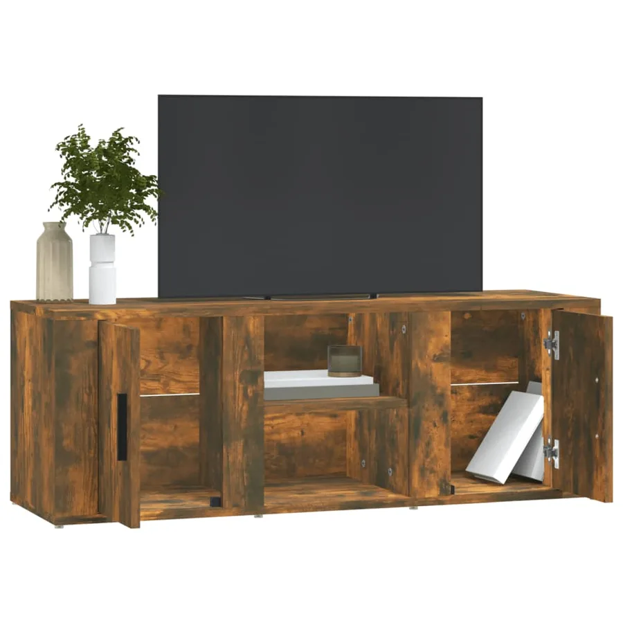Meuble TV Chêne fumé 100x31,5x35 cm Bois d'ingénierie - 4
