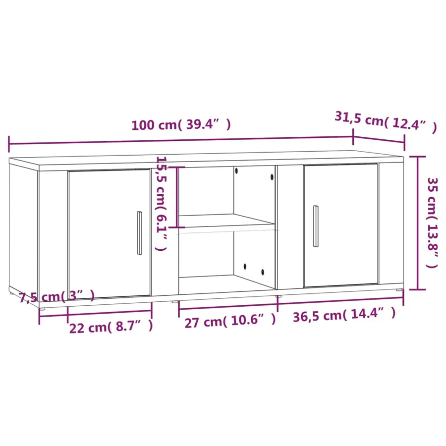 Meuble TV Chêne fumé 100x31,5x35 cm Bois d'ingénierie - 9