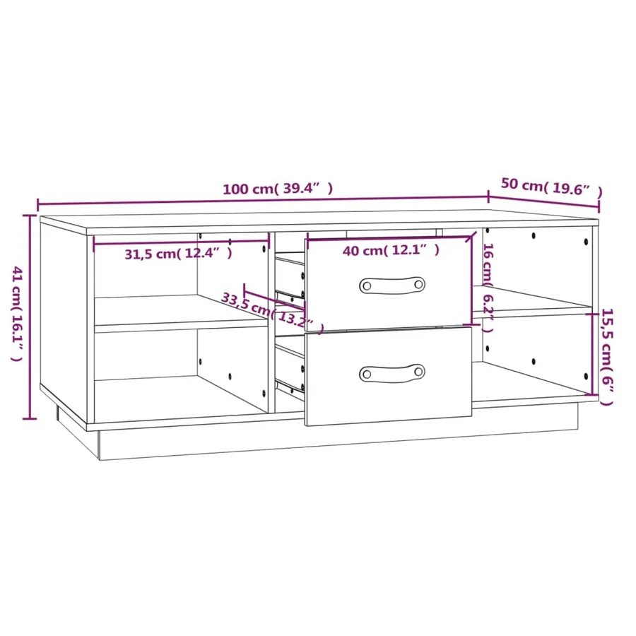 Table basse Noir 100x50x41 cm Bois massif de pin - 9