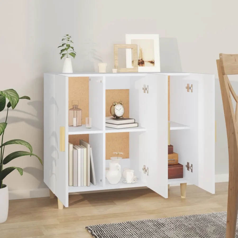 Buffet blanc 90x34x80 cm bois d'ingénierie - 6