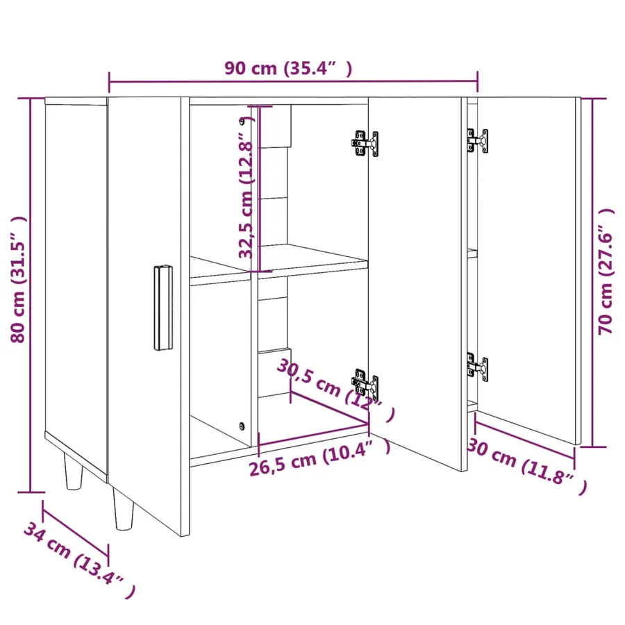 Buffet blanc 90x34x80 cm bois d'ingénierie - 8