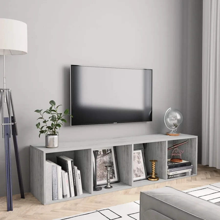 Bibliothèque/Meuble TV Gris béton 143x30x36 cm