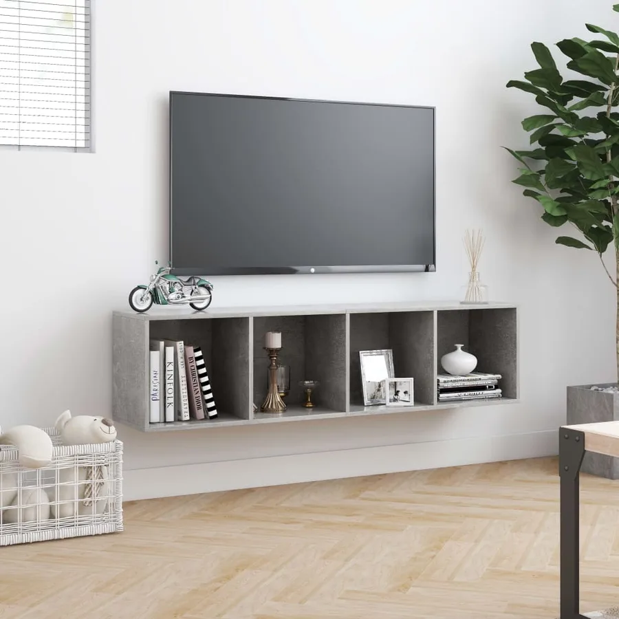 Bibliothèque/Meuble TV Gris béton 143x30x36 cm - 4