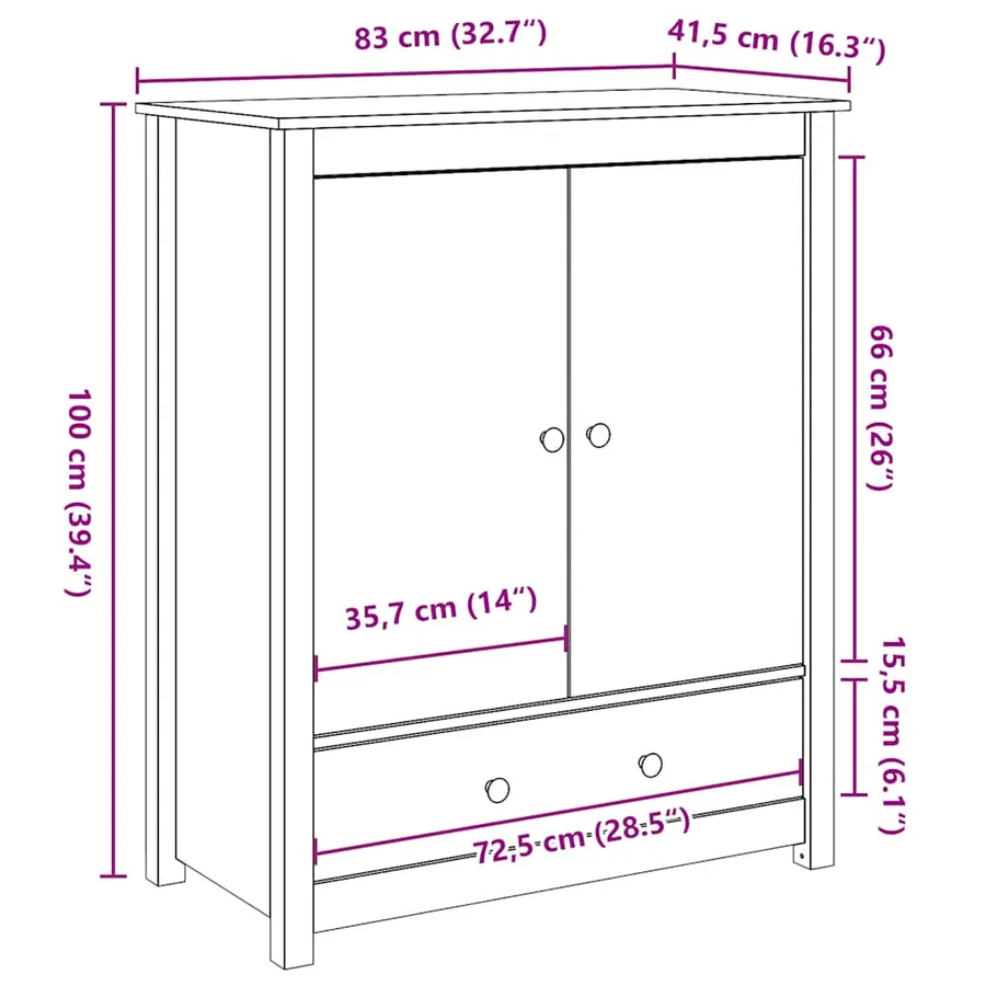 Buffet Marron miel 83x41,5x100 cm Bois massif de pin - 11