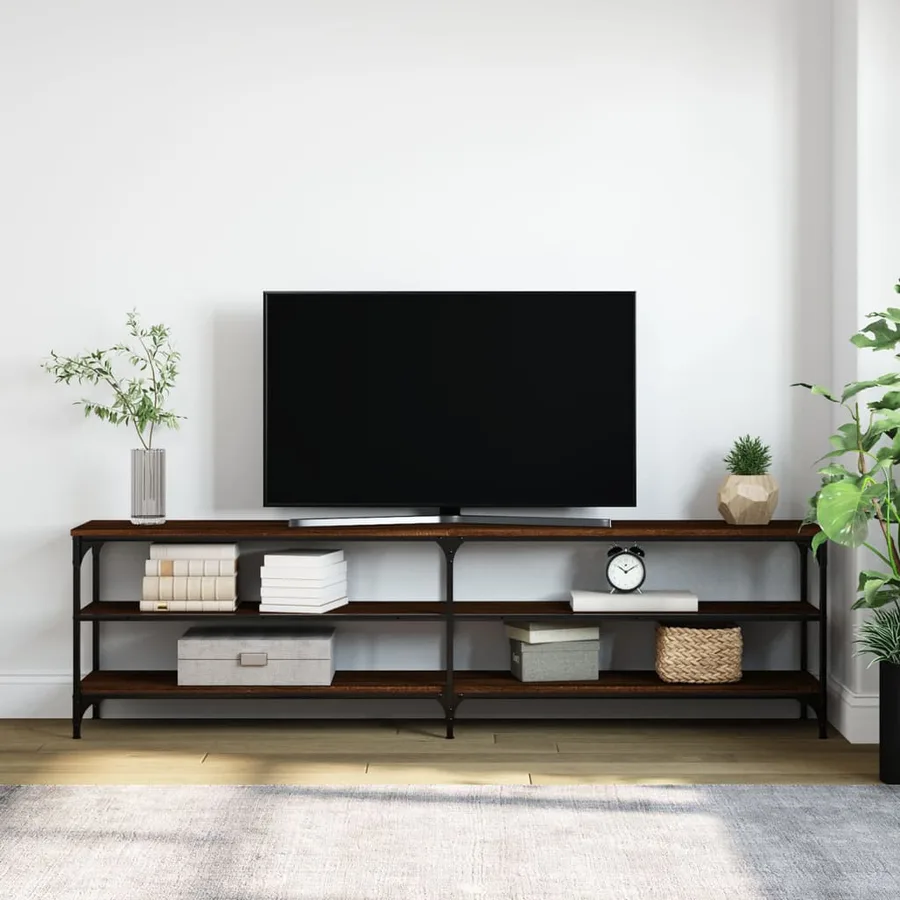 Meuble TV chêne marron 180x30x50 cm bois d'ingénierie et métal - 3
