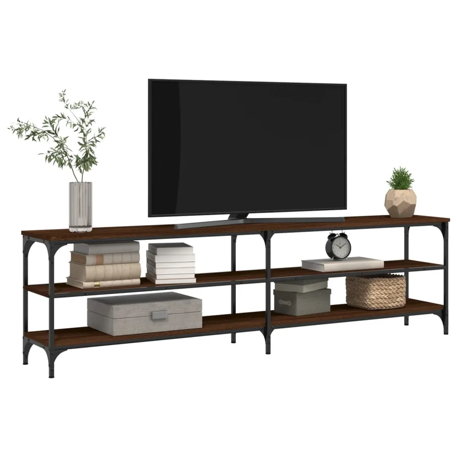Meuble TV chêne marron 180x30x50 cm bois d'ingénierie et métal - 4