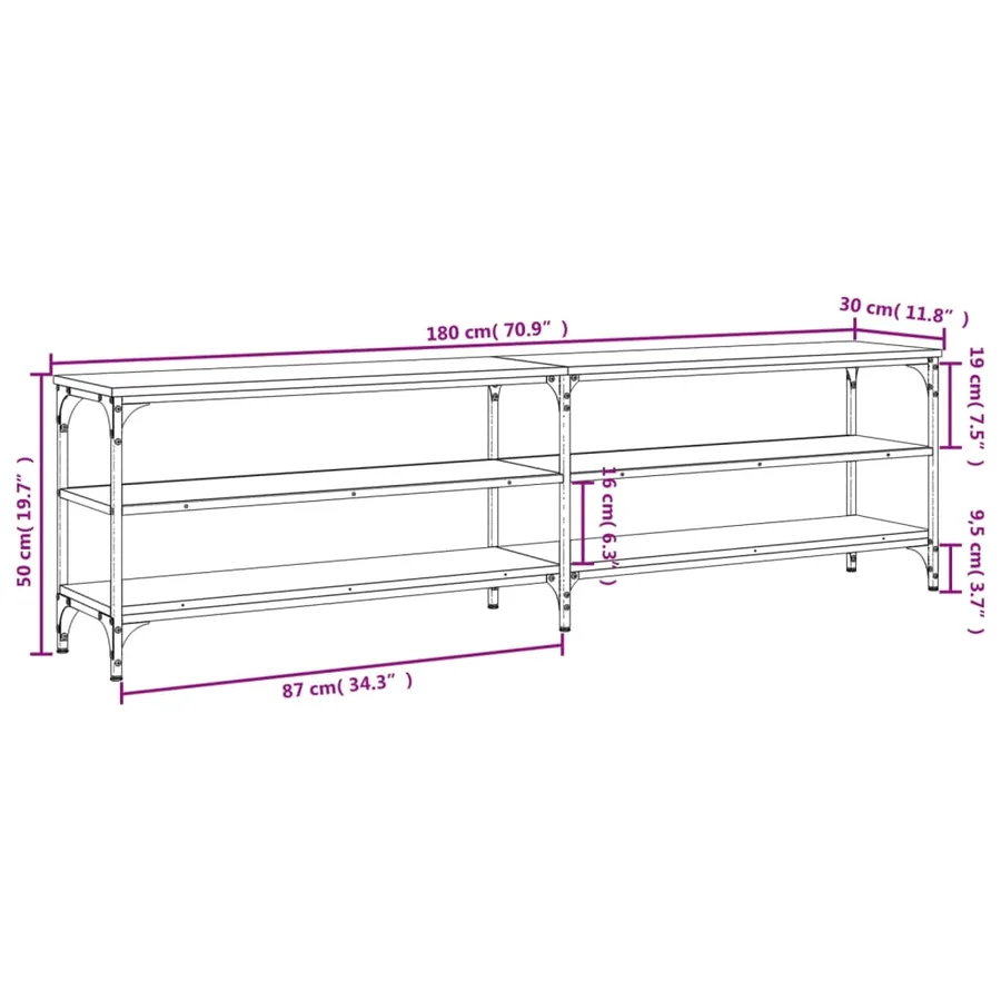Meuble TV chêne marron 180x30x50 cm bois d'ingénierie et métal - 9