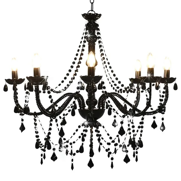 Lustre à perles Noir 8 ampoules E14
