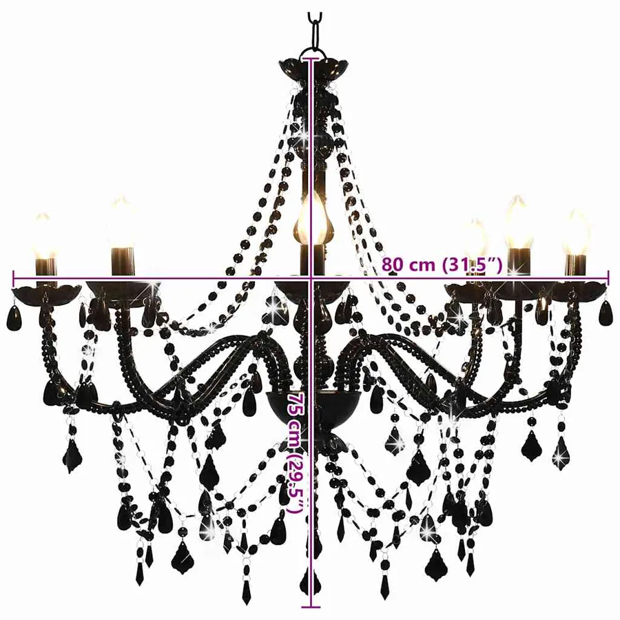 Lustre à perles Noir 8 ampoules E14 - 7