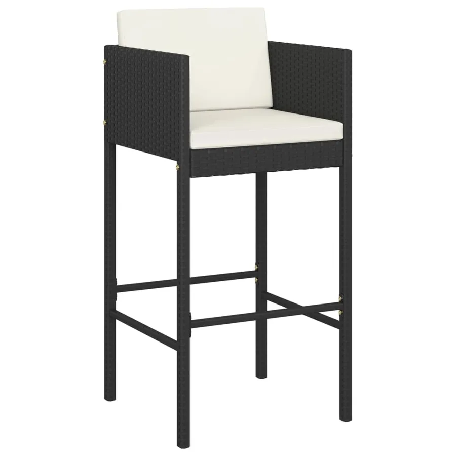 Tabourets de bar lot de 4 avec coussins noir résine tressée - 3