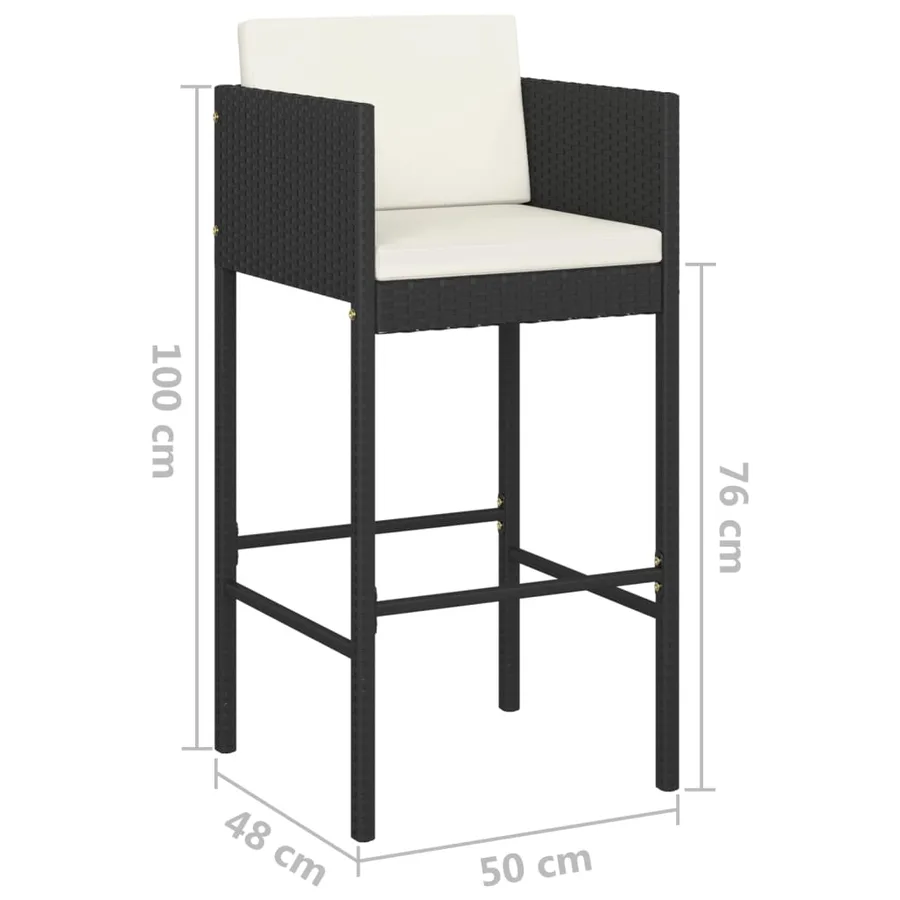 Tabourets de bar lot de 4 avec coussins noir résine tressée - 7