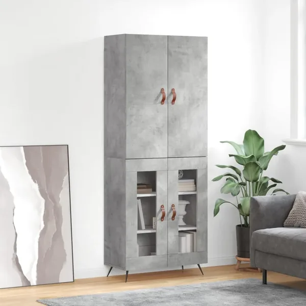 Buffet haut Gris béton 69,5x34x180 cm Bois d'ingénierie