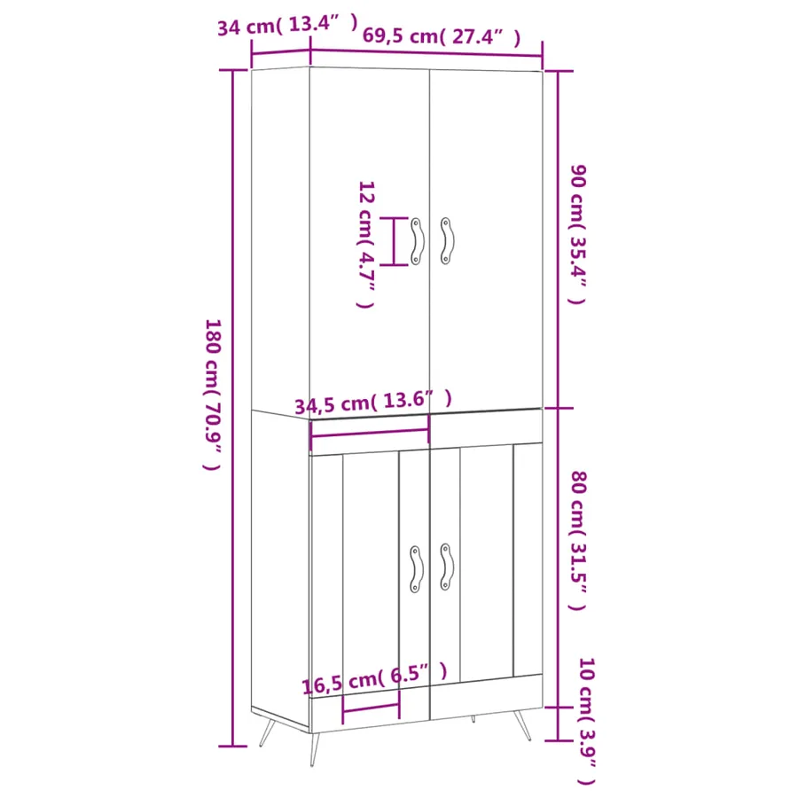 Buffet haut Sonoma gris 69,5x34x180 cm Bois d'ingénierie - 13