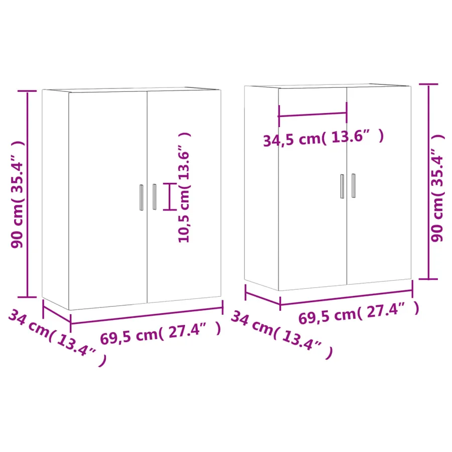 Armoires murales 2 pcs blanc 69,5x34x90 cm - 12