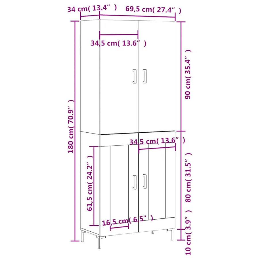 Buffet haut Sonoma gris 69,5x34x180 cm Bois d'ingénierie - 13
