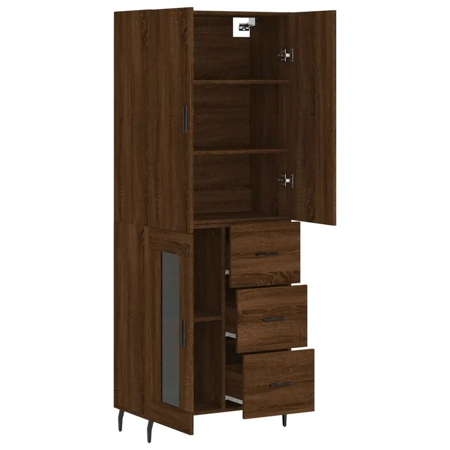 Buffet haut Chêne marron 69,5x34x180 cm Bois d'ingénierie - 4