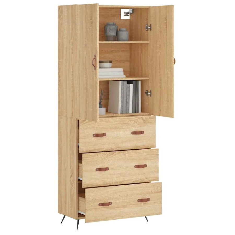 Buffet haut Chêne sonoma 69,5x34x180 cm Bois d'ingénierie - 12