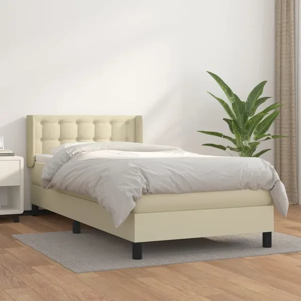 Sommier à lattes de lit avec matelas Crème 100x200cm Similicuir
