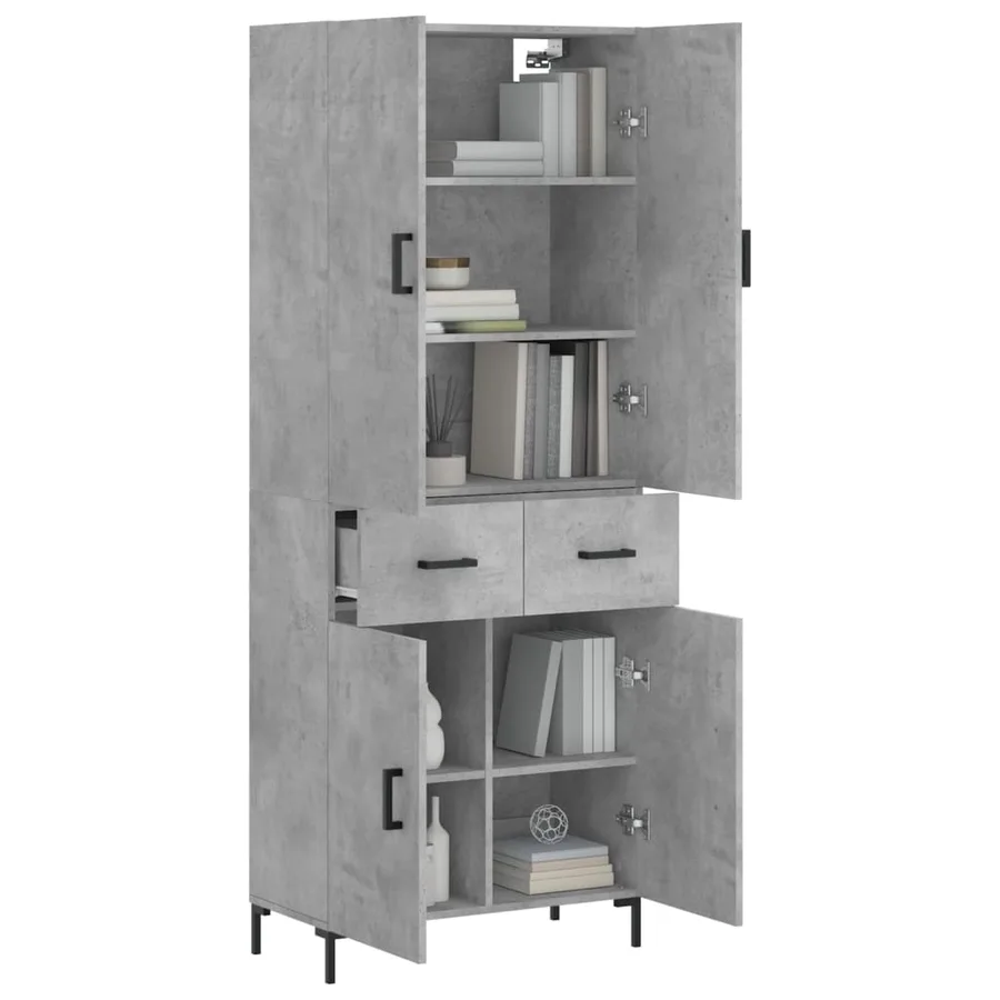 Buffet haut Gris béton 69,5x34x180 cm Bois d'ingénierie - 3