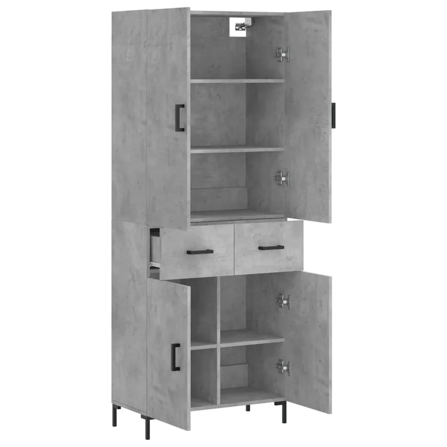 Buffet haut Gris béton 69,5x34x180 cm Bois d'ingénierie - 4