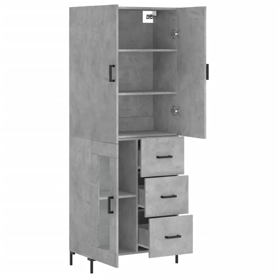 Buffet haut Gris béton 69,5x34x180 cm Bois d'ingénierie - 4