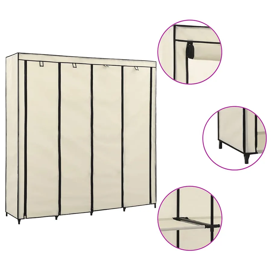 Garde-robe avec 4 compartiments Crème 175x45x170 cm