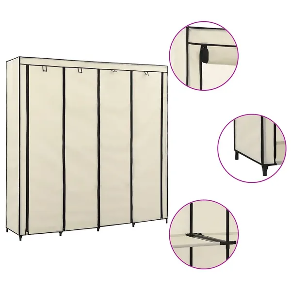 Garde-robe avec 4 compartiments Crème 175x45x170 cm