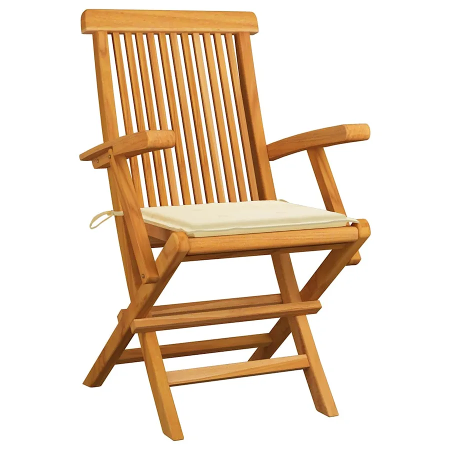 Chaises de jardin avec coussins crème lot de 3 Bois teck massif - 2