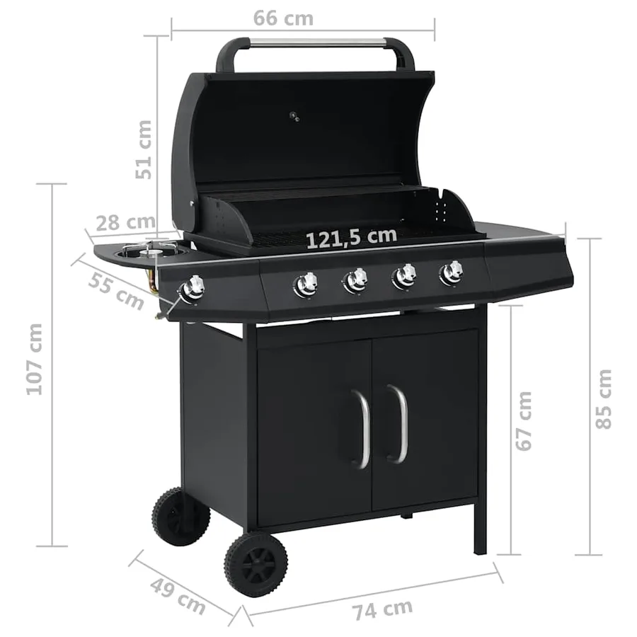 Barbecue à gaz 4+1 zones de cuisson Noir Acier - 13