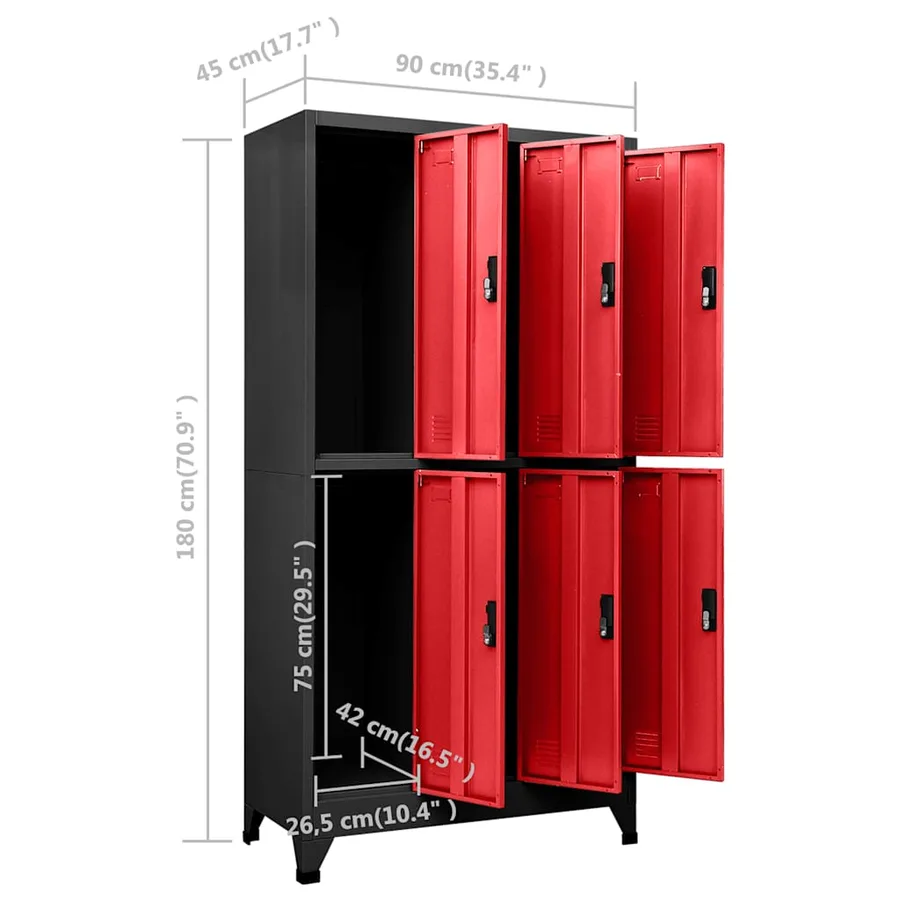 Armoire à casiers Anthracite et rouge 90x45x180 cm Acier - 8