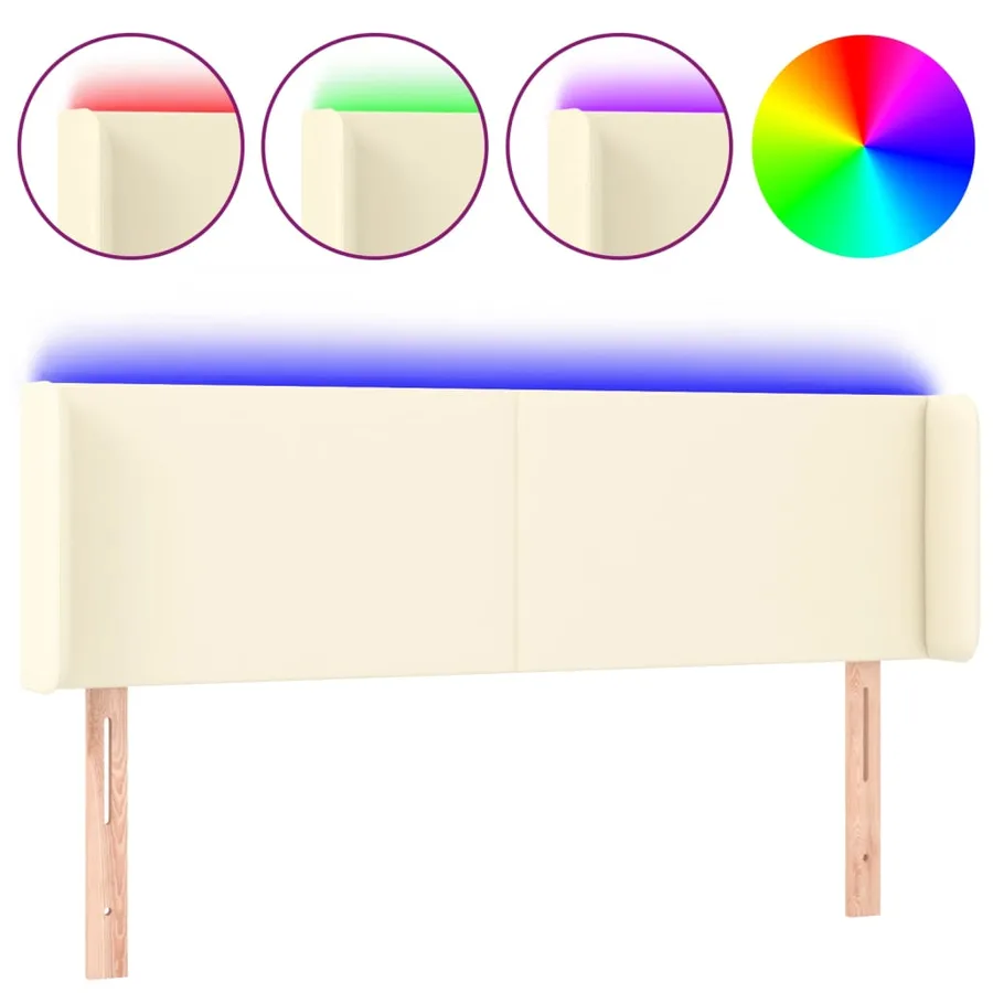 Tête de lit à LED Crème 147x16x78/88 cm Similicuir - 2