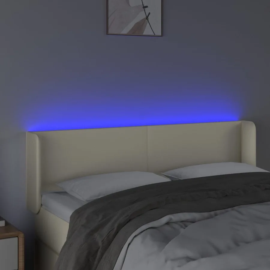 Tête de lit à LED Crème 147x16x78/88 cm Similicuir - 4