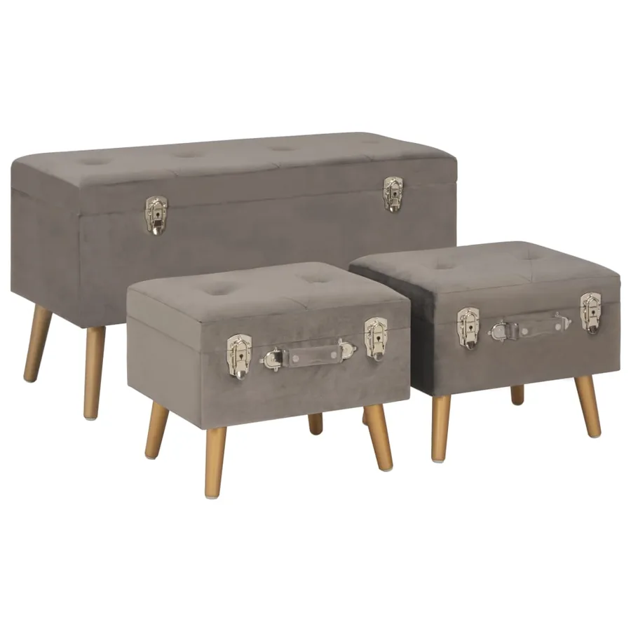 Tabourets de rangement lot de 3 Gris Velours