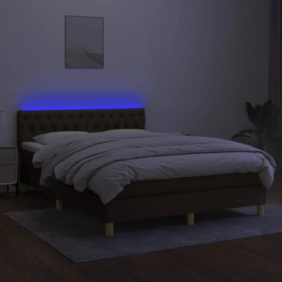 Sommier à lattes de lit matelas et LED Marron foncé 140x190 cm - 4