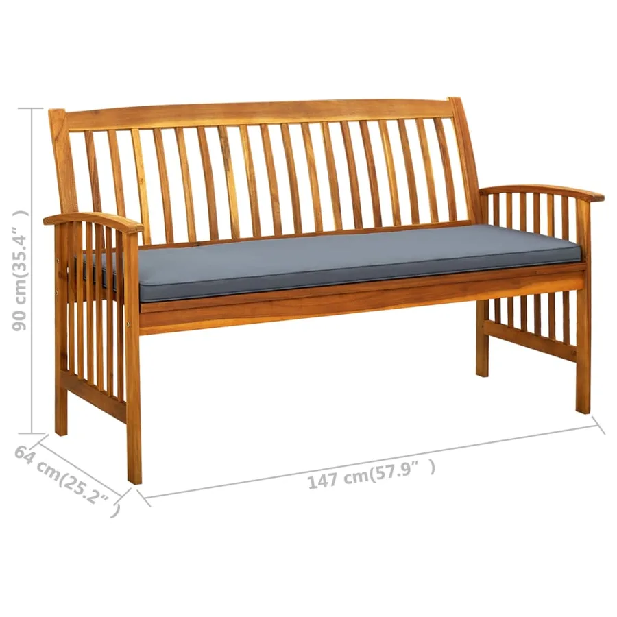 Banc de jardin avec coussin 147 cm Bois d'acacia massif - 8
